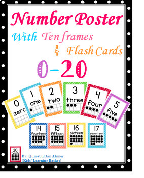 Preview of Number Posters 0-20 with Ten Frames and Flash Cards (Polka Dots)