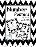 Number Posters 0-30 black & white Classroom Decor - numera