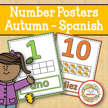 Preview of Number Posters 0-20 with Ten Frames - Fall Autumn-Spanish-Los Números