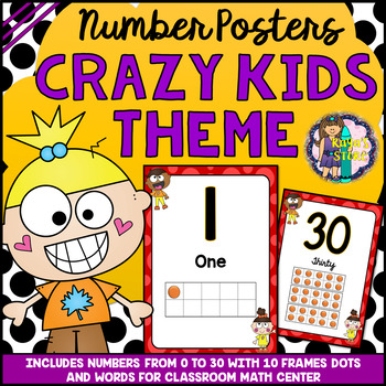 Preview of Number Posters 0 to 30 Crazy Kids Classroom Theme (BACK TO SCHOOL)