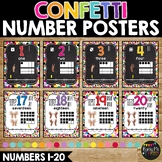 Number Posters 1-20 CONFETTI THEME in White and Chalkboard