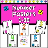 Bright Number Posters 1-30 black & white with neon rainbow colors