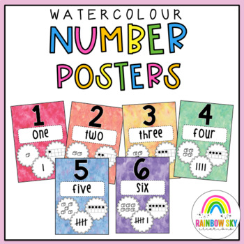 Preview of Number Posters 0-50 Watercolour theme