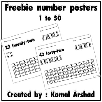 Preview of Number Posters 1 to 50 Worksheets