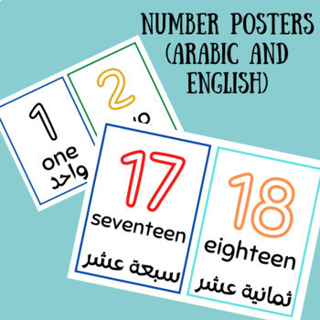 Preview of Number Posters (Arabic and English) Learn Arabic & Equivalent English pronounce