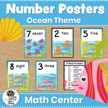 Preview of Number Posters | Counting | Math Center | Ocean Theme Classroom Decor