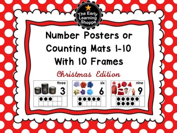 Preview of Number Posters/Counting Mats 1-10 With 10 Frames *Christmas Edition* 2 Versions