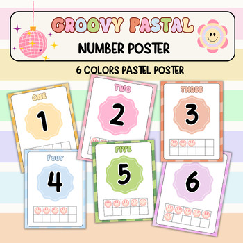 Preview of Number Posters Editable Groovy Pastel Classroom Decor