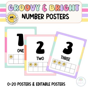 Preview of Number Posters Editable Groovy and Bright Classroom Decor