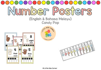 Preview of Number Posters (English & Malay) - Candy Pop Theme | Little Kids Corner