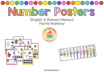 Preview of Number Posters (English & Malay) - Pastel Rainbow Theme | Little Kids Corner