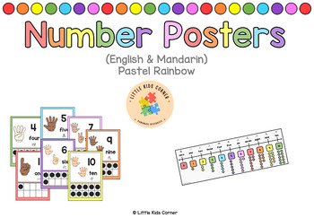 Preview of Number Posters (English & Mandarin) - Pastel Rainbow Theme | Little Kids Corner