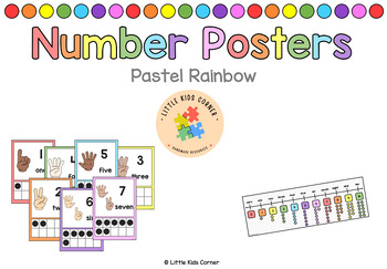 Preview of Number Posters (English only) - Pastel Rainbow Theme | Little Kids Corner