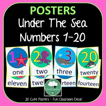 Preview of Number Posters OCEAN Counting 1-20 in Numbers and Words Under The Sea Theme