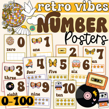 Preview of Number Posters | Retro Classroom Decor | Retro Groovy Vibes
