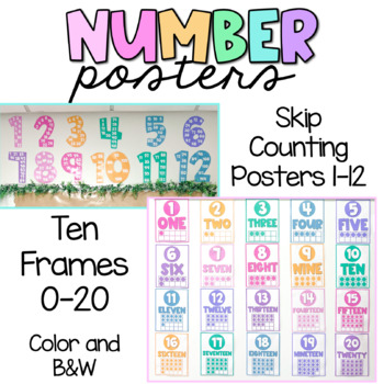 Preview of Number Posters | Skip Counting  1-12 | Ten Frame 0-20 | Color and B&W