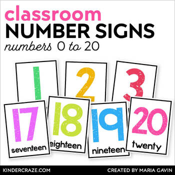 printable number posters 0 20 classroom decor tpt