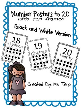 Preview of Number Posters to 20 with ten frames in black and white
