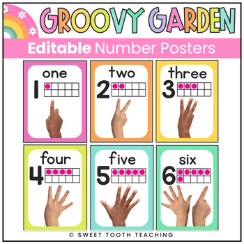 Preview of Number Posters with Hand Visuals | Groovy Garden | Editable