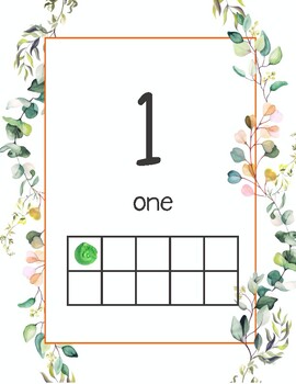 Preview of Number Posters with Ten Frame | Garden Vines Theme, Classroom Decor, Neutral