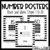 Number Posters with Ten Frames | Black and White Stripe | 0-30