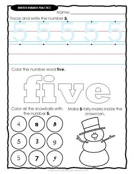 Number Practice WINTER Worksheets by Souly Natural Creations | TpT