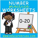 Number Practice Worksheets (0-20), Pre-k, Adapted for Autism