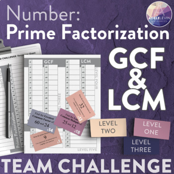 Preview of Prime Factorization, GCF & LCM (Number: TEAM CHALLENGE task cards)