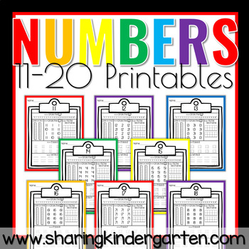 number printables 11 20 by sharing kindergarten tpt