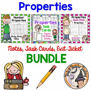 Preview of Number Properties Notes Task Cards Exit Ticket BUNDLE