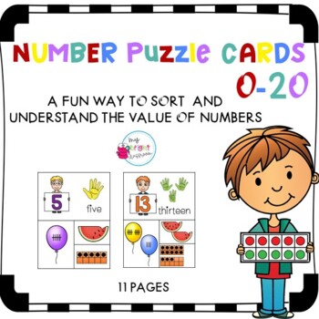 Preview of Number Puzzle Cards to 20 | Math Center Activity