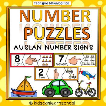 Preview of Number Puzzles 1-10- Transportation Edition- AUSLAN NUMBER SIGNS