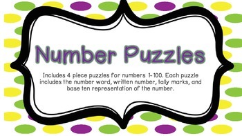 Preview of Number Puzzles 1-100: Number, word, tallies, and base 10 blocks