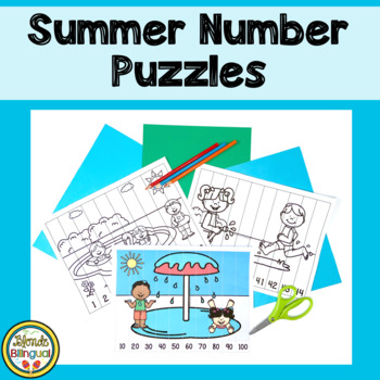 Preview of Number Puzzles 1-120 Spanish and English Summer Themed
