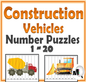 Preview of Number Order Puzzles 1-20 Construction Vehicles Theme