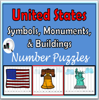 Preview of Number Order Puzzles 1-20 U S Monuments Symbols & Buildings