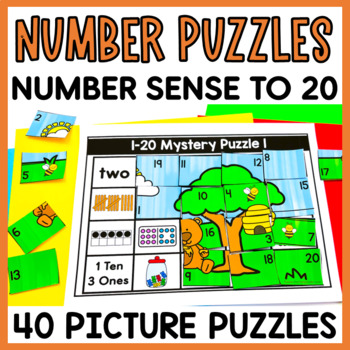 Preview of Number Puzzles 1 to 20 Kindergarten and 1st grade Math Centers