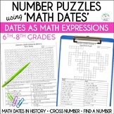 Number Puzzles Using Dates as Math Expressions for Middle 
