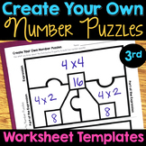 Number Puzzles WORKSHEET TEMPLATES 3rd Grade Math Center Activity