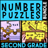 Number Puzzles for Second Grade BUNDLE - Math Centers & Stations