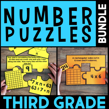 Preview of Number Puzzles for Third Grade Math Centers BUNDLE - Hands-on Centers Matching