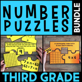 Number Puzzles for Third Grade Math Centers BUNDLE - Hands