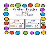 Number Puzzles in Spanish and English (1-20)