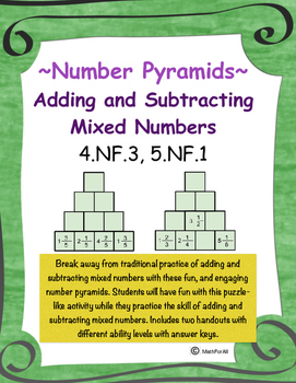 Preview of Adding and Subtracting Mixed Numbers ~ Number Pyramids