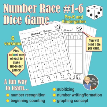 Preview of Number Race Dice Game #1-6 (Common Core K.CC.3, 4, 5, and 6)