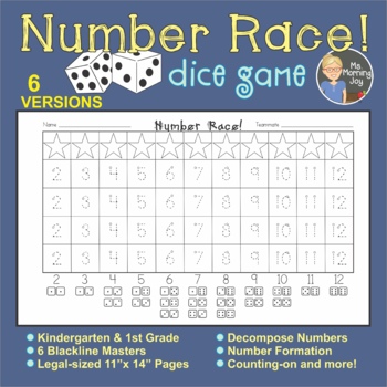 Preview of Number Race Dice Game for Kindergarten and 1st (Decompose Numbers K.OA.3)