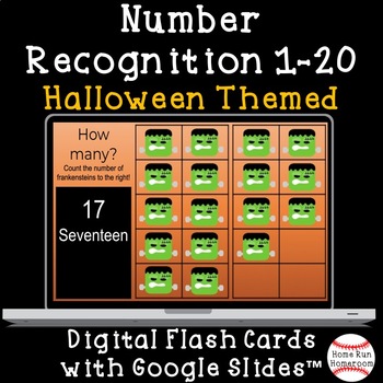 Preview of Halloween Number Recognition 1-20 Google Classroom™ Digital Flash Cards