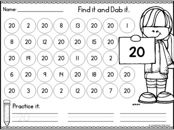 number recognition 1 20 number dab by learning desk tpt