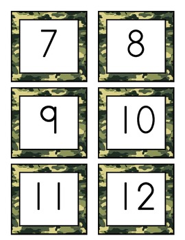 Preview of Number Recognition Activity: 0-50 Number Cards: Army Camouflage Themed