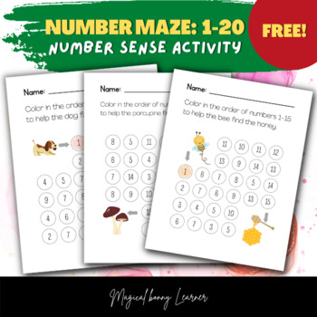 Preview of Number Sense Activity: Number Maze 1-20 – Free!